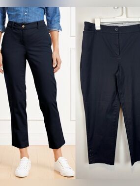 Talbots Perfect Crop Pants 14W Black Ankle Button Hem Career Office Work Pants